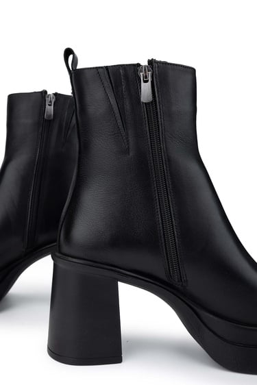  Tamer Tanca Kadın Hakiki Deri Siyah Deri Topuklu Bot