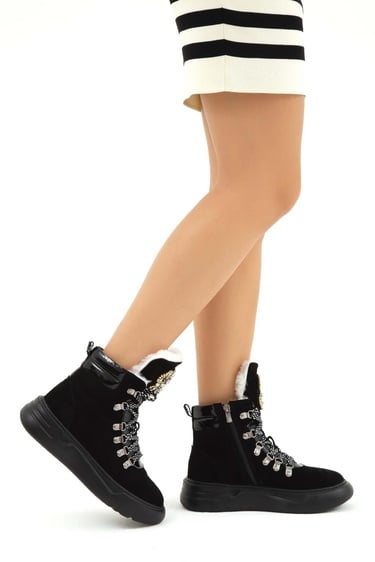  Tamer Tanca Kadın Hakiki Deri Siyah Süet Casual Bot