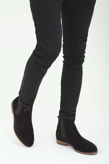  Tamer Tanca Erkek Hakiki Deri Siyah Süet Casual Bot