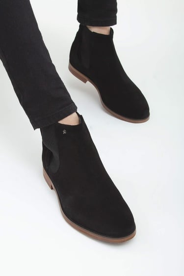  Tamer Tanca Erkek Hakiki Deri Siyah Süet Casual Bot