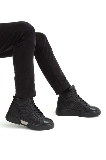  Tamer Tanca Erkek Hakiki Deri Siyah Casual Bot