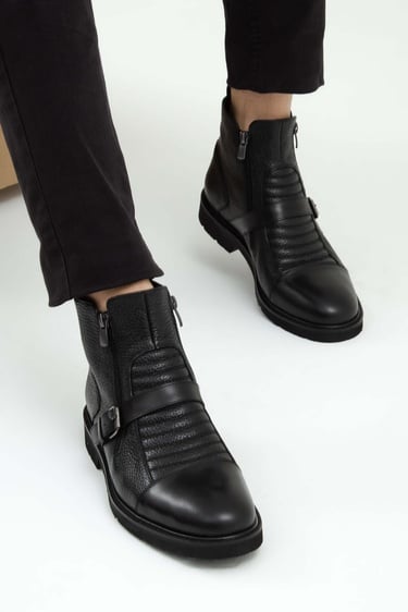  Tamer Tanca Erkek Hakiki Deri Siyah Klasik Bot