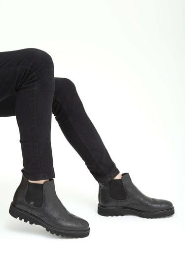  Tamer Tanca Erkek Hakiki Deri Siyah Klasik Bot