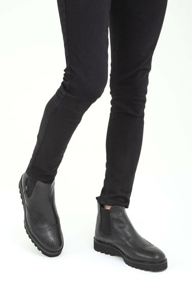  Tamer Tanca Erkek Hakiki Deri Siyah Klasik Bot