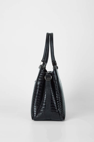  Tamer Tanca Kadın Hakiki Deri Siyah Kroko Kol Çantası
