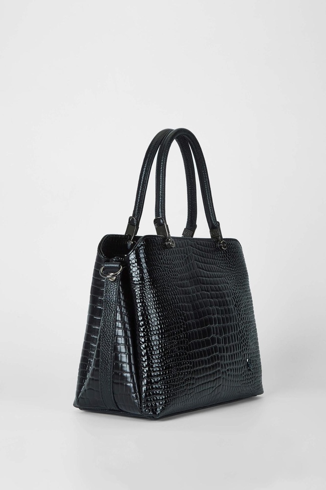  Tamer Tanca Kadın Hakiki Deri Siyah Kroko Kol Çantası