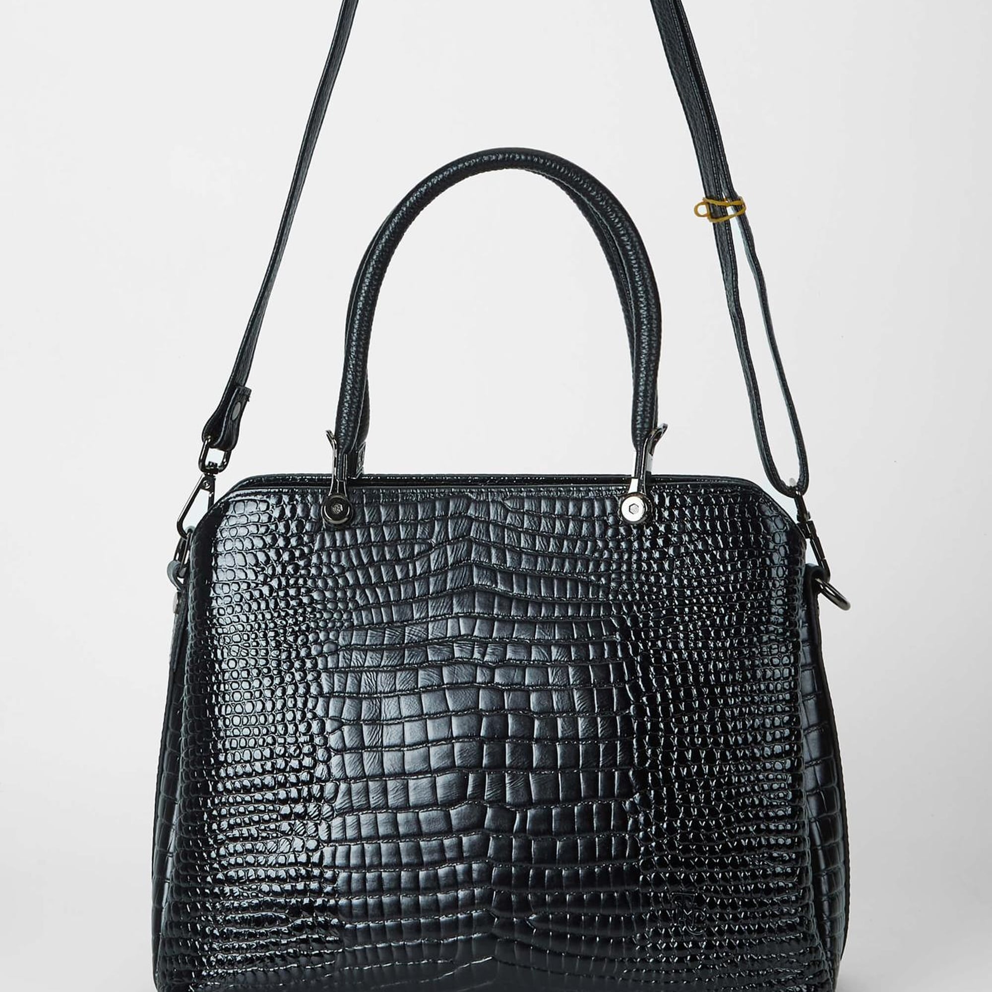 Tamer Tanca Kadın Hakiki Deri Siyah Kroko Kol Çantası