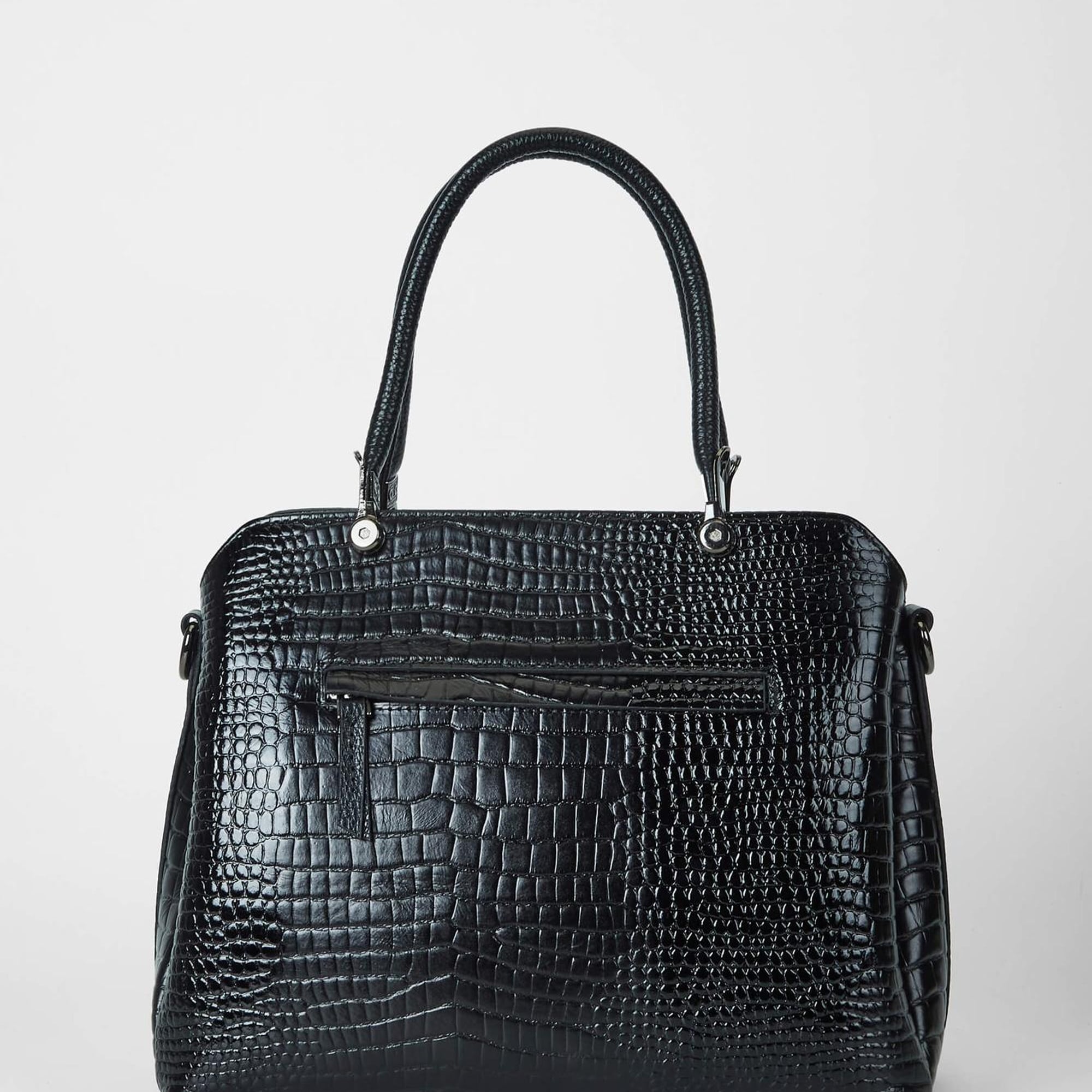 Tamer Tanca Kadın Hakiki Deri Siyah Kroko Kol Çantası