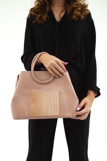  Tamer Tanca Kadın Hakiki Deri Gül Kurusu Omuz Çanta