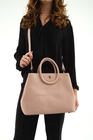  Tamer Tanca Kadın Hakiki Deri Gül Kurusu Omuz Çanta