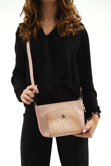  Tamer Tanca Kadın Hakiki Deri Gül Kurusu Omuz Çanta