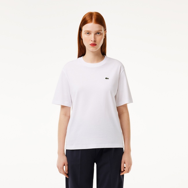  Lacoste Kadın Relaxed Fit Bisiklet Yaka Beyaz T-Shirt