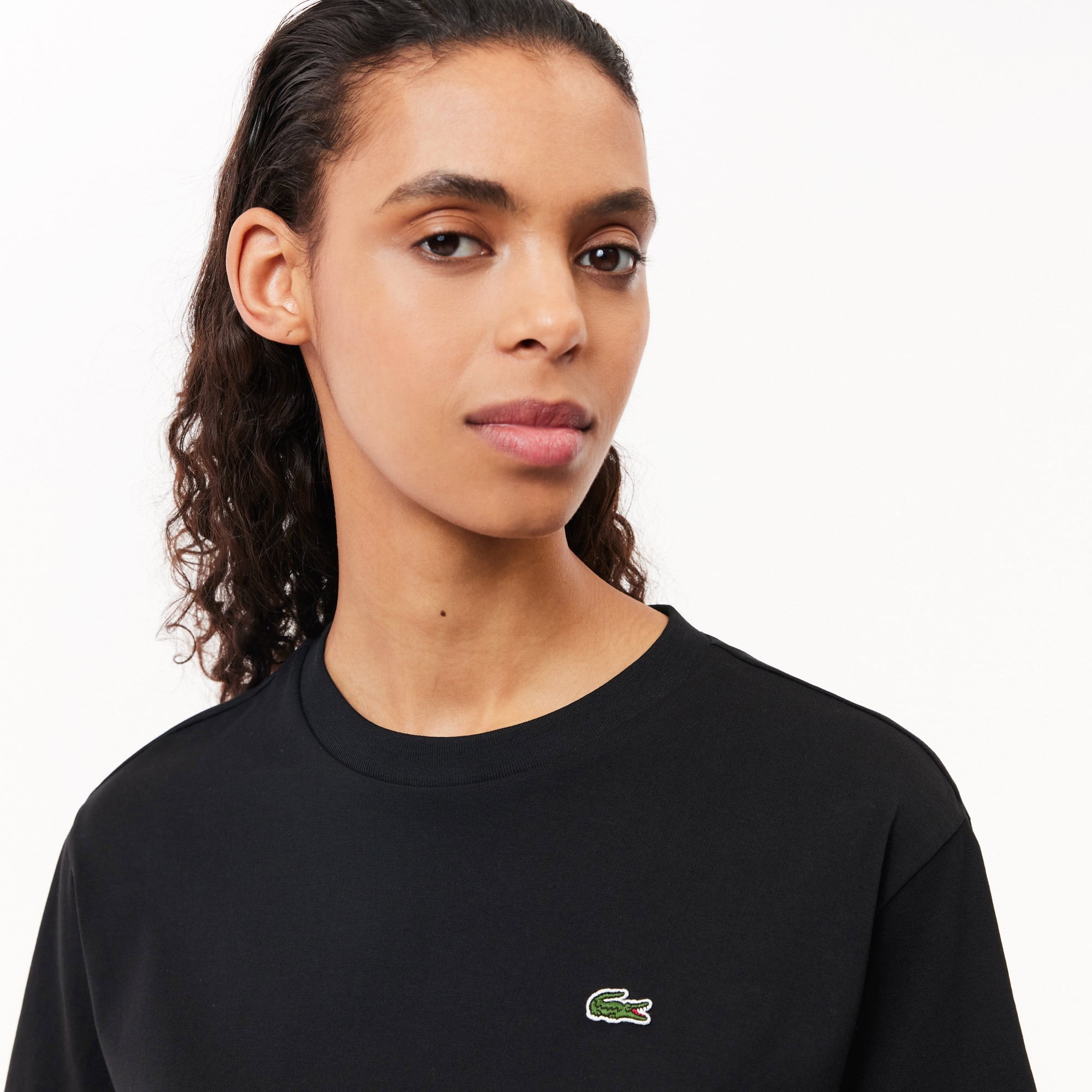 Lacoste Kadın Relaxed Fit Bisiklet Yaka Siyah T-Shirt