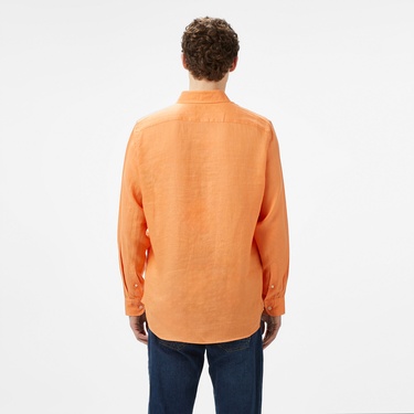  Nautica Erkek Turuncu Slim Fit Uzun Kollu Keten Gömlek