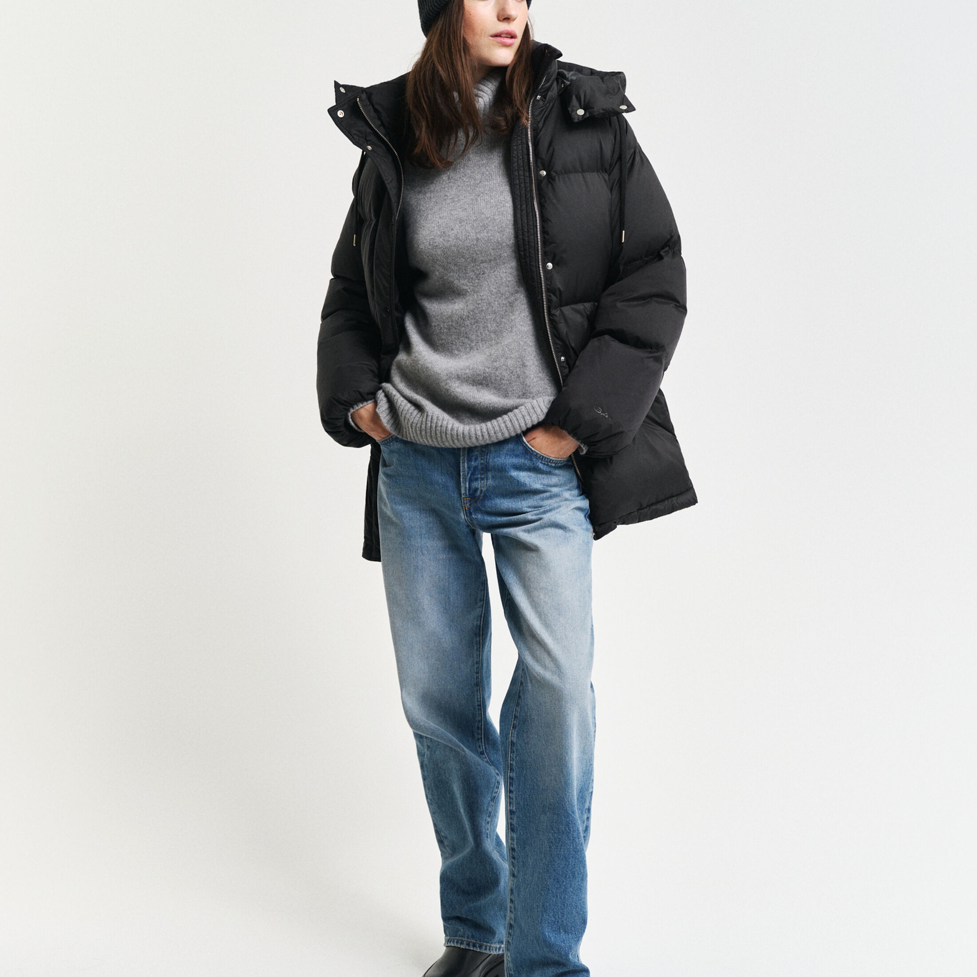 GANT Kadın Siyah Kapüşonlu Kaz Tüyü Mont