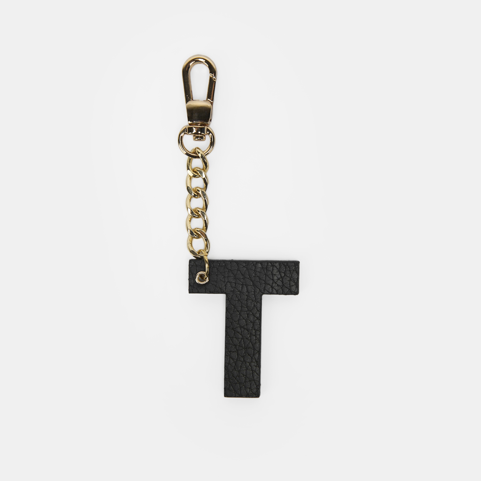 T Harfi Siyah Hakiki Deri Charm Anahtarlık