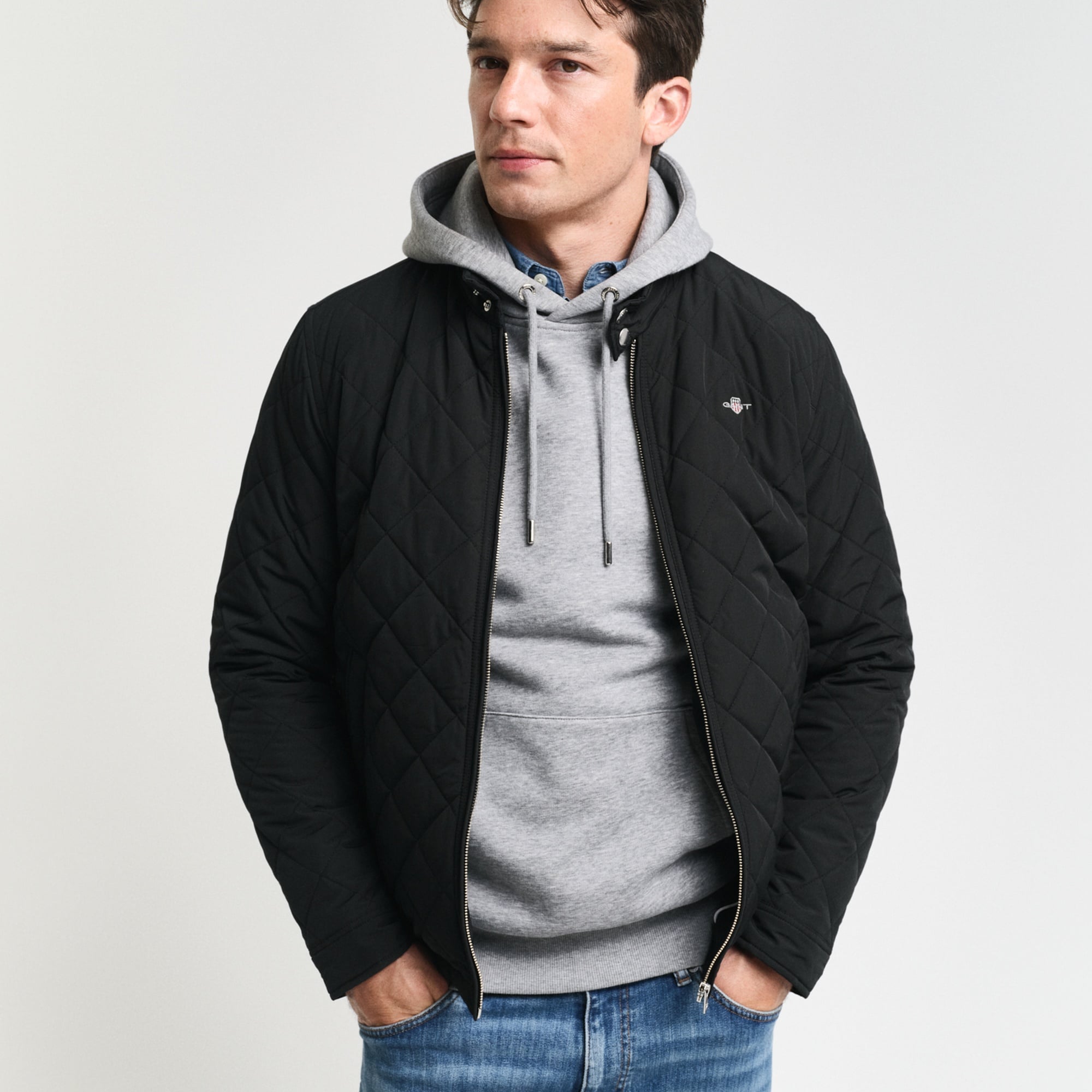 GANT Erkek Siyah Dik Yaka Kapitone Rüzgarlık