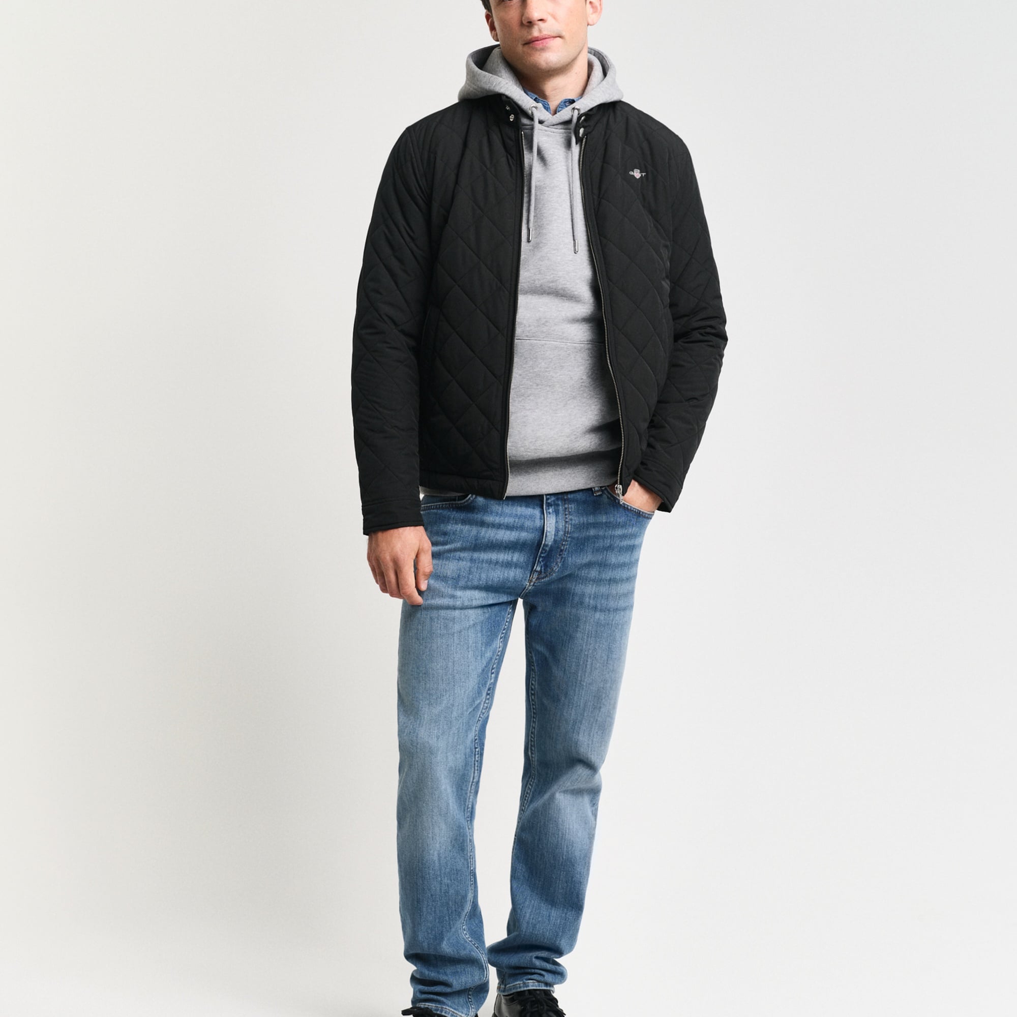 GANT Erkek Siyah Dik Yaka Kapitone Rüzgarlık