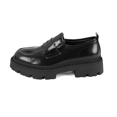  Kadın Siyah Deri Loafer