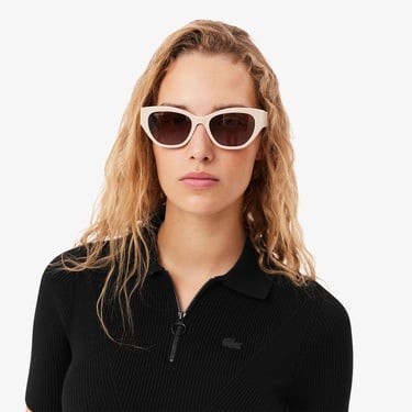  Lacoste Kadın Slim Fit Kısa Kollu Yarım Fermuarlı Siyah Triko