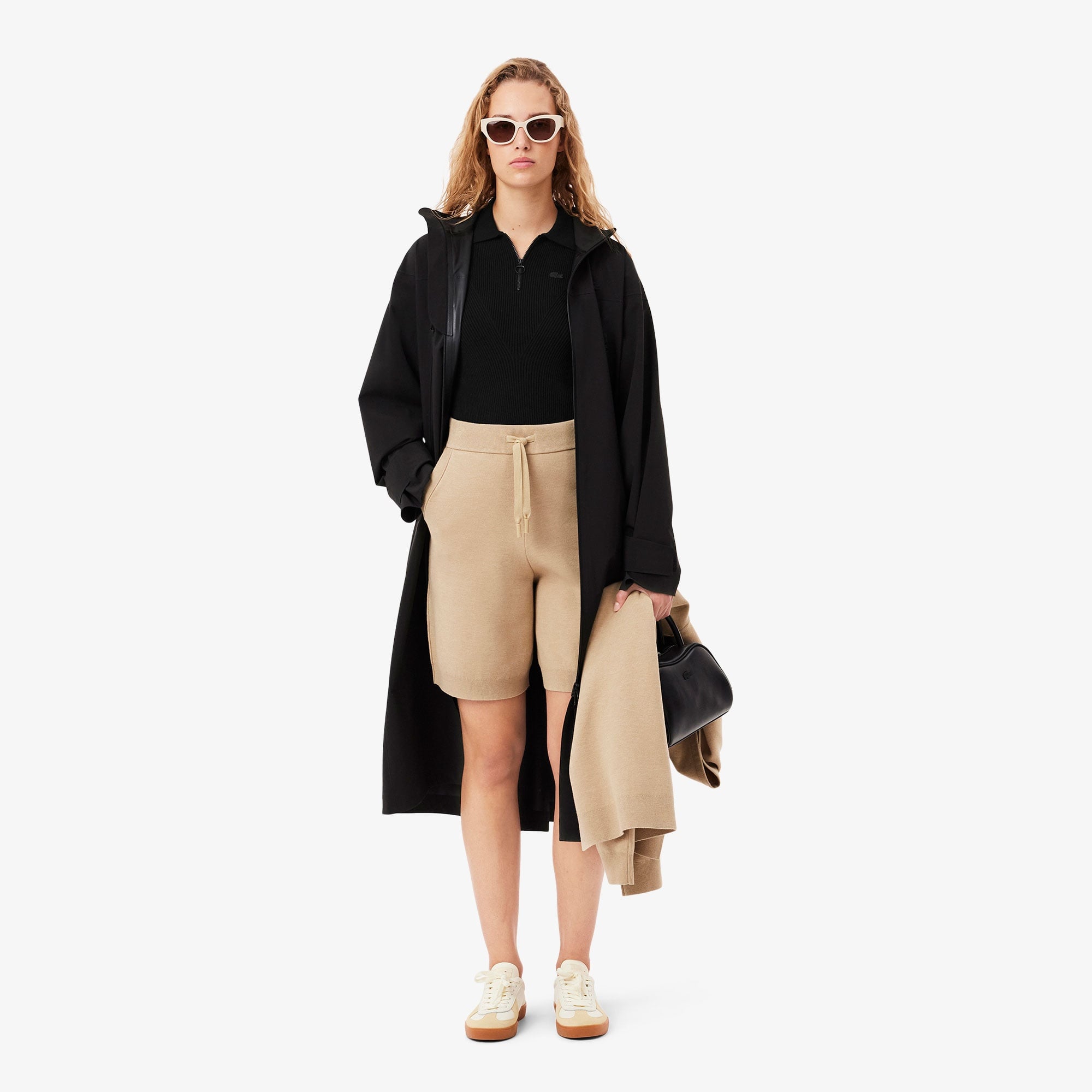 Kadın Slim Fit Kısa Kollu Yarım Fermuarlı Siyah Triko