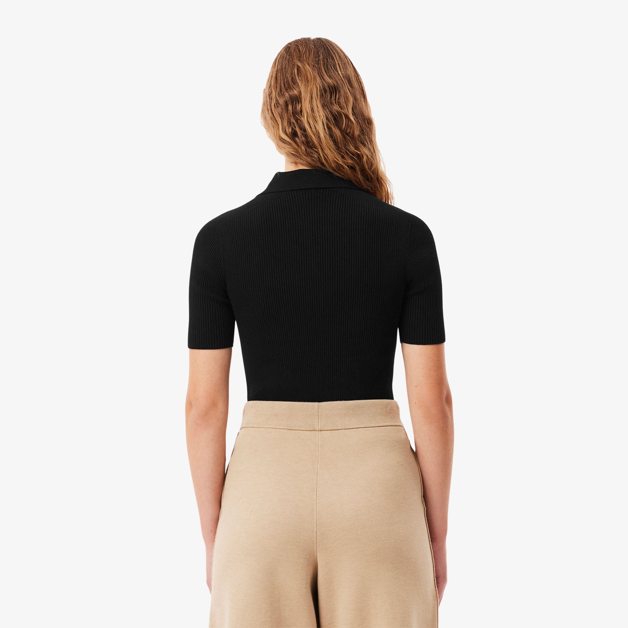 Kadın Slim Fit Kısa Kollu Yarım Fermuarlı Siyah Triko