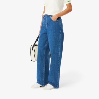  Lacoste Kadın Wide Leg Mavi Jean Pantolon