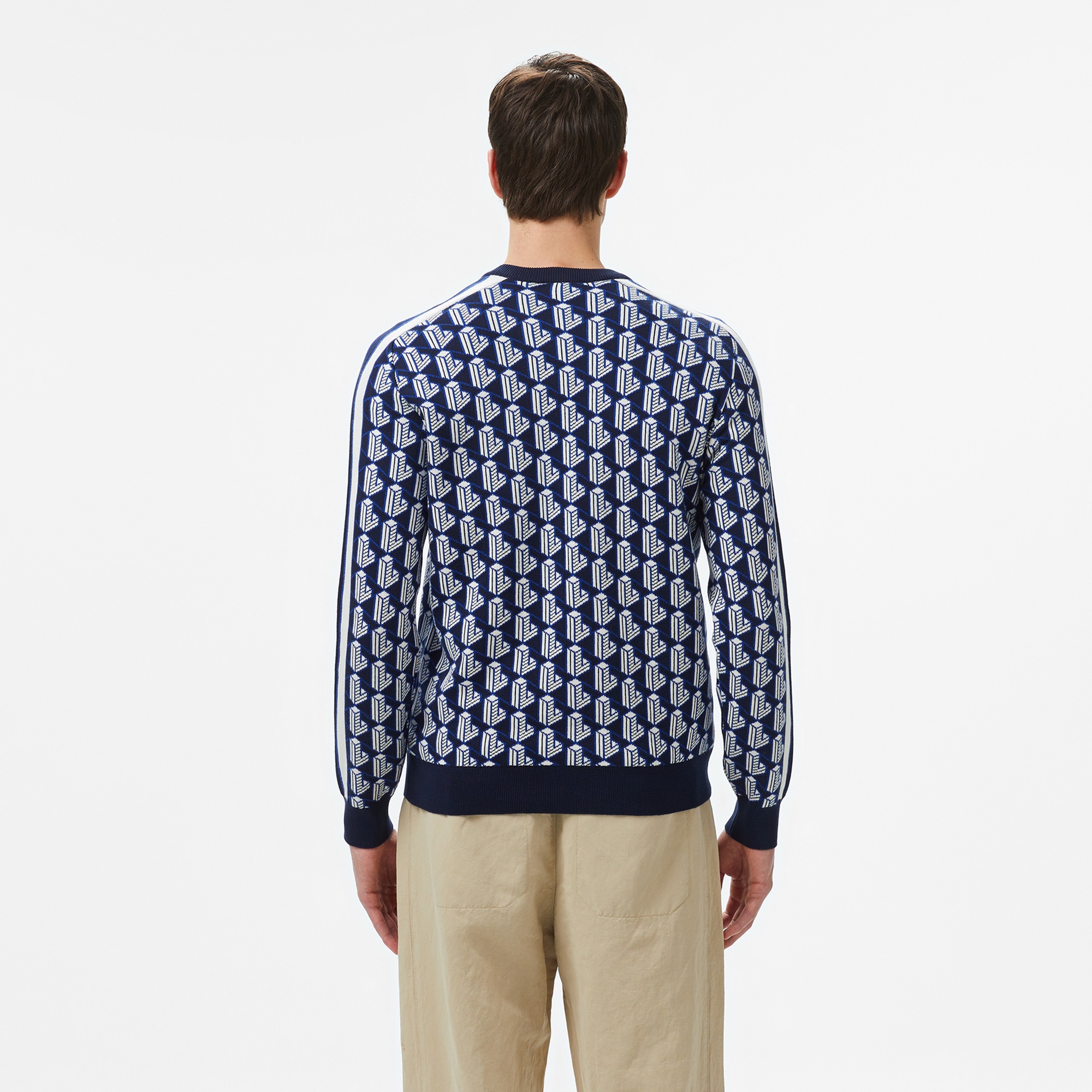 Erkek Classic Fit Bisiklet Yaka Monogram Lacivert Kazak