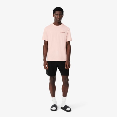  Erkek Relaxed Fit Kısa Kollu Bisiklet Yaka Pembe Pijama Üstü