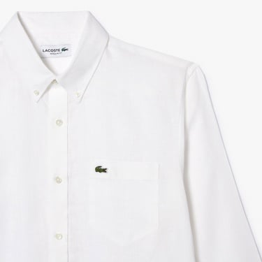  Lacoste Erkek Regular Fit Düğmeli Yaka Keten Beyaz Gömlek