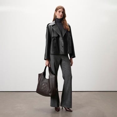  Amadika Siyah Kadın Deri Trençkot