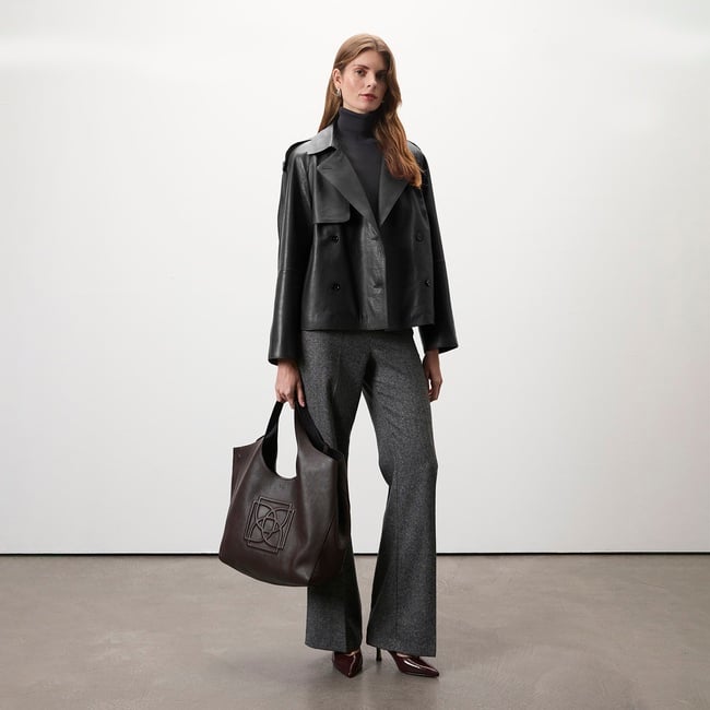  Amadika Siyah Kadın Deri Trençkot