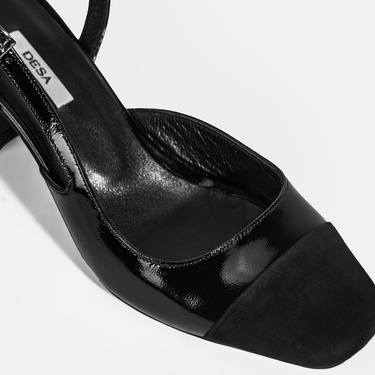  Kadın Siyah Deri Topuklu Klasik Ayakkabı