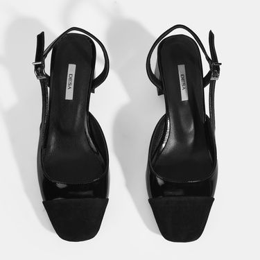  Kadın Siyah Deri Topuklu Klasik Ayakkabı