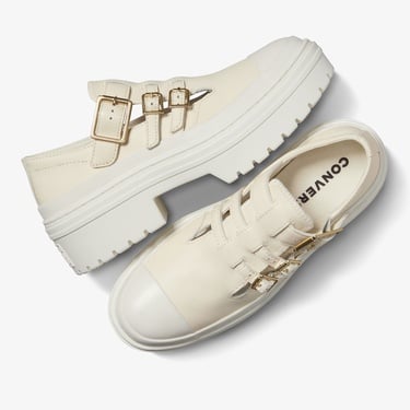  Converse Chuck Taylor All Star Lugged Heel Mary Jane Kadın Krem Deri Platform Loafer Ayakkabı