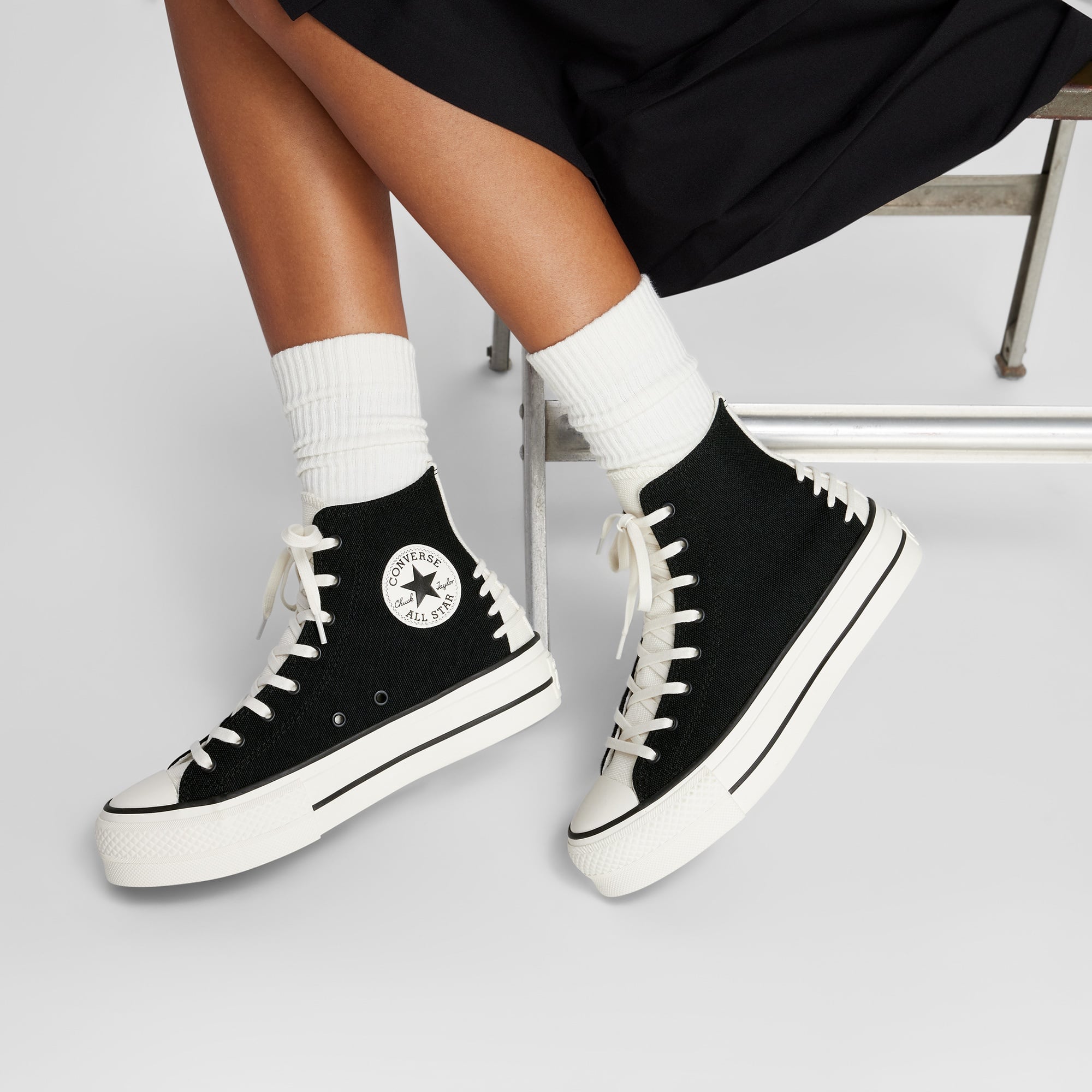 Converse Chuck Taylor All Star Crafted Laces Lift Kadın Siyah Platform Sneaker