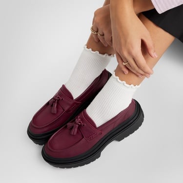  Converse Chuck Taylor All Star Lugged Heel Kadın Bordo Deri Platform Loafer Ayakkabı