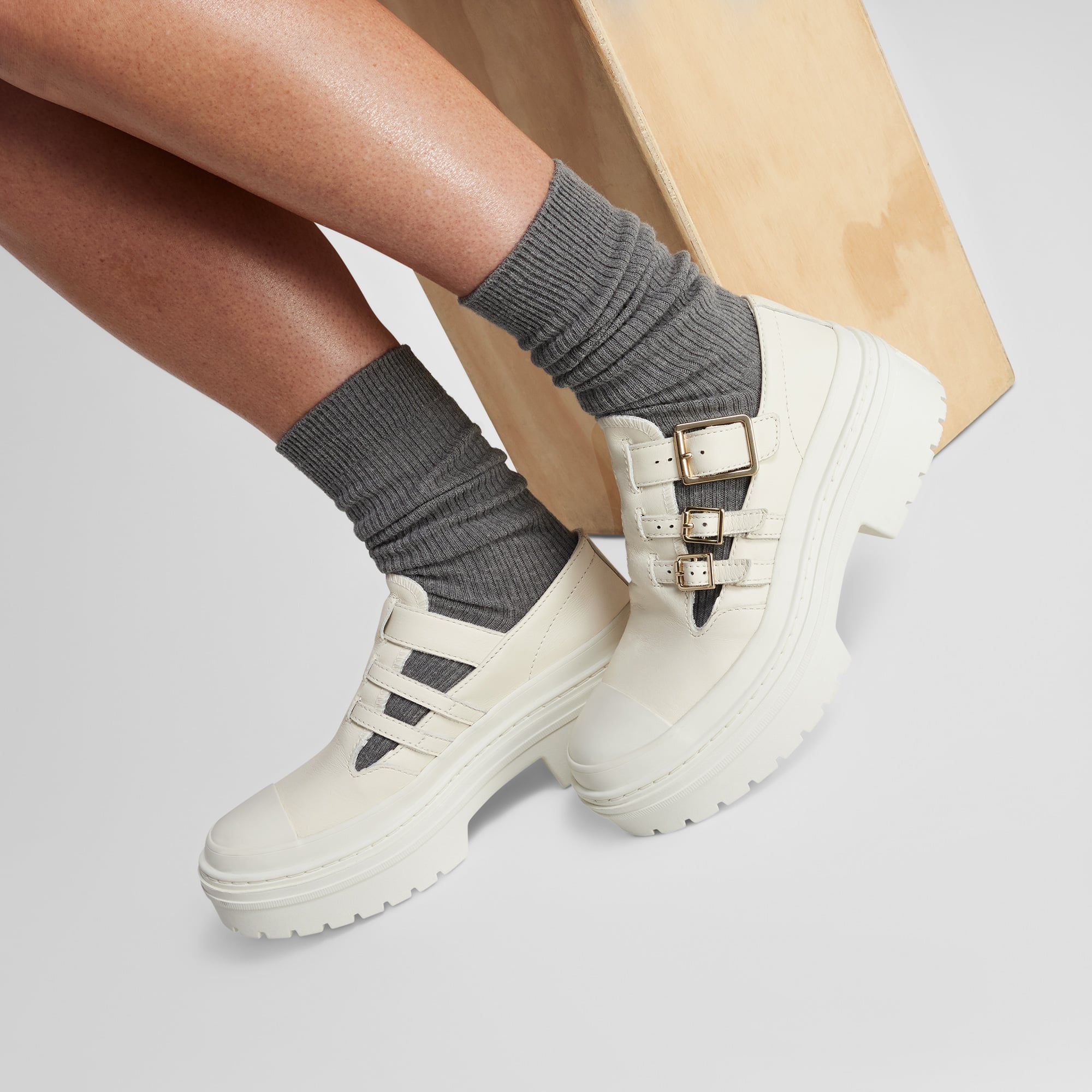 Converse Converse Chuck Taylor All Star Lugged Heel Mary Jane Kadın Krem Deri Platform Loafer Ayakkabı Sandalet & Terlik | FashFed Krem - 12. görsel