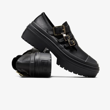  Converse Chuck Taylor All Star Lugged Heel Mary Jane Kadın Siyah Deri Platform Loafer Ayakkabı