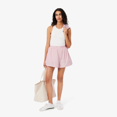  Kadın Loose Fit Çizgili Pembe Şort