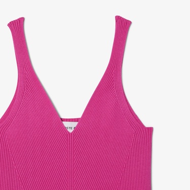  Lacoste Kadın Kolsuz V Yaka Pembe Elbise