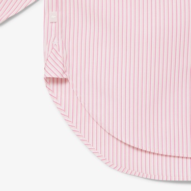  Lacoste Kadın Oversize Fit Çizgili Pembe Gömlek