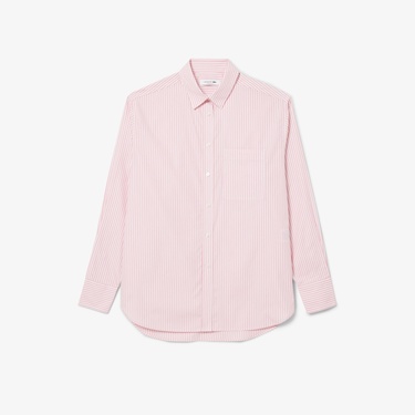  Lacoste Kadın Oversize Fit Çizgili Pembe Gömlek