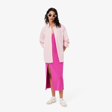  Lacoste Kadın Oversize Fit Çizgili Pembe Gömlek