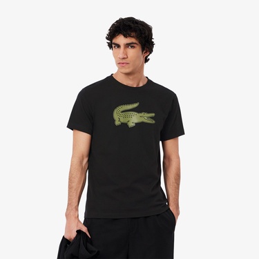  Lacoste Erkek Regular Fit Bisiklet Yaka Baskılı Siyah T-Shirt