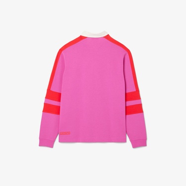  Lacoste Erkek Classic Fit Uzun Kollu Polo Yaka Renk Bloklu Pembe Rugby Polo