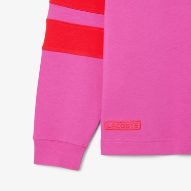  Lacoste Erkek Classic Fit Uzun Kollu Polo Yaka Renk Bloklu Pembe Rugby Polo