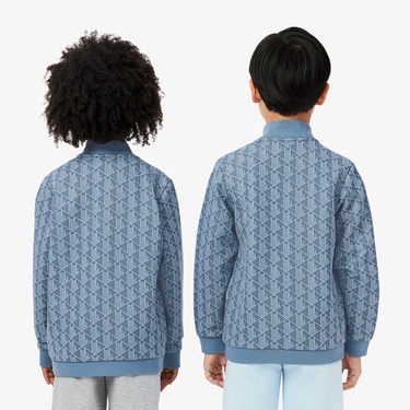  Lacoste Çocuk Fermuarlı Monogram Mavi Sweatshirt