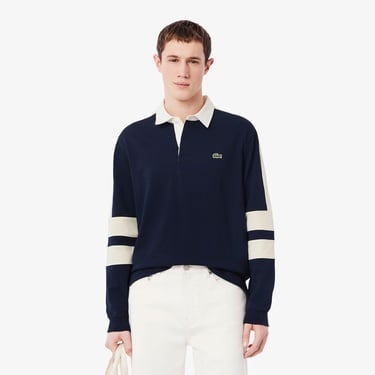  Lacoste Erkek Classic Fit Uzun Kollu Polo Yaka Renk Bloklu Lacivert Rugby Polo