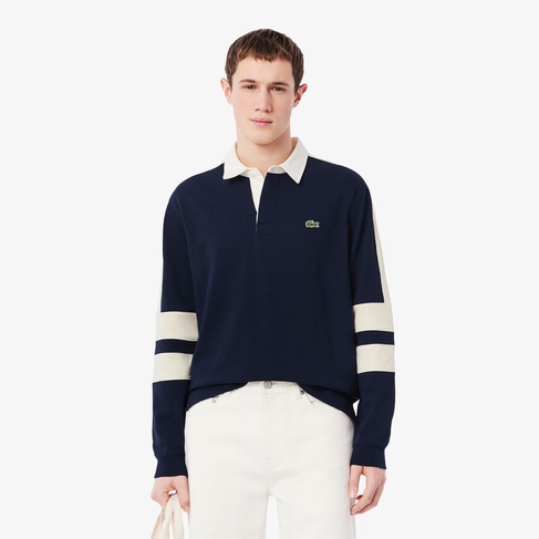  Lacoste Erkek Classic Fit Uzun Kollu Polo Yaka Renk Bloklu Lacivert Rugby Polo